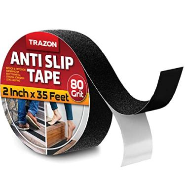 Imagem de Fita aderente – Fita antiderrapante resistente para escadas ao ar livre/interior à prova d 'água 5 cm x 9 m Rolo de segurança antiderrapante para degraus de escadas, tração de escadas, aderência adesiva, tiras antiderrapantes para caminhada preta