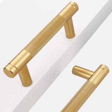 Imagem de Westablize Puxadores de armário de barra de 76 mm pacote com 24 puxadores serrilhados dourados para puxadores de gaveta de ouro escovado puxadores de armário puxadores de alumínio puxador de armário