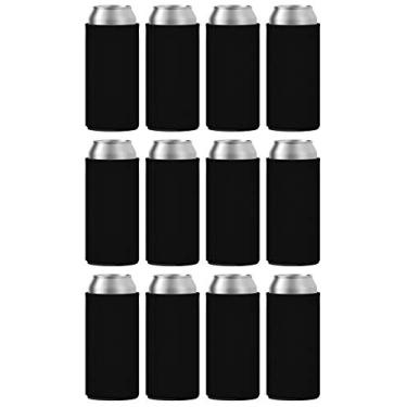 Imagem de TahoeBay 6 Slim Can Sleeves - Coolers de cerveja de neoprene em branco - Compatível com RedBull de 340 ml, Michelob Ultra, Seltzer de garra branca, Preto, 12oz, 12