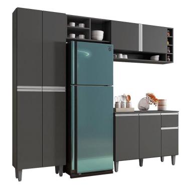 Imagem de Cozinha Modulada Vanessa 230cm Paneleiro, Balcão Com Tampo Mdp E Aéreo Cinza - Ajl Móveis Cinza