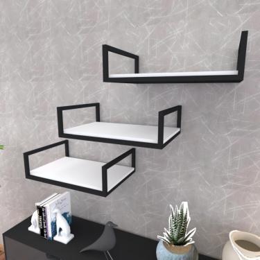 Imagem de Prateleira Industrial Suspensa Estante Parede Nicho Branca Ferro E Madeira Suporte Pratileira