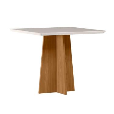 Imagem de Mesa De Jantar Para 4 Lugares 90cm Tampo Quadrado Com Vidro Anitta Ypê Off White