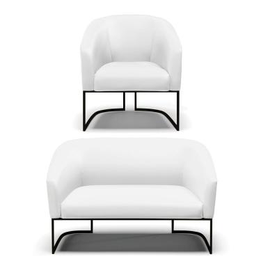 Imagem de Sofá Namoradeira E Poltrona Base Industrial Preto Stella Corino D03 - D'rossi Cor Branco