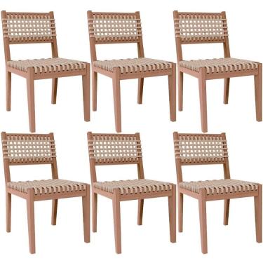Imagem de Kit 6 Cadeira área Externa Varanda Corda Náutica Bege Giardino G01 Castanheira