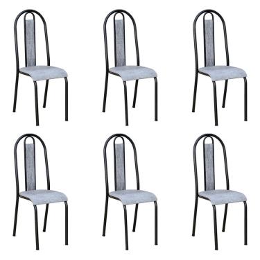 Imagem de Kit 6 Cadeiras De Cozinha Arizona Estampado Linho Prata Pés De Ferro Preto