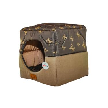 Imagem de Cama Para Cachorro Toca Quadrada Em Corino + Poliéster Marrom Claro Lv Grande (g) 50 X 50 X 50 Cm