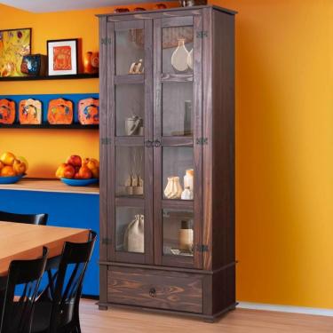 Imagem de Cristaleira Madeira Maciça 2 Portas Vidro Imbuia D106 Shop Jm