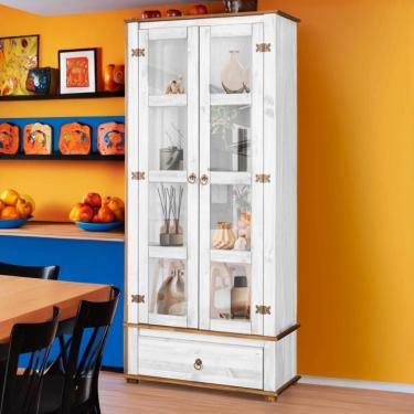 Imagem de Cristaleira Madeira Maciça 2 Portas Vidro Branco Garapa D106 Shop Jm