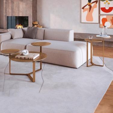 Imagem de Kit Mesa Centro E Lateral Chanfrada Pes Metal Dourado Hanover Artesano Hanover Dourado