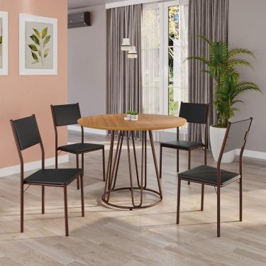 Imagem de Conjunto Sala De Jantar Mesa Redonda 100cm Base Omega Tampo Mdf Florença Preto - Marrom