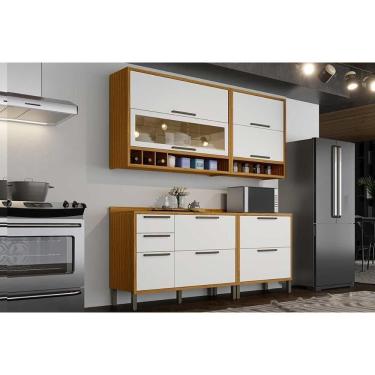 Imagem de Kit Cozinha Modulada 4 Peças Syrah 2 Aéreos + 2 Balcões C4p04 Amendoa Branco Ronipa