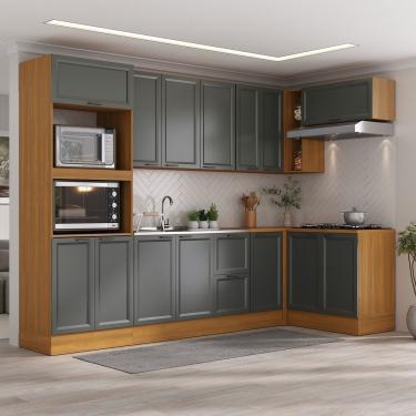 Imagem de Cozinha Compacta 7 Peças 3 Aéreos 3 Balcões 1 Paneleiro Torre Quente Soho Cabecasa Madeiramadeira Freijó-grafite