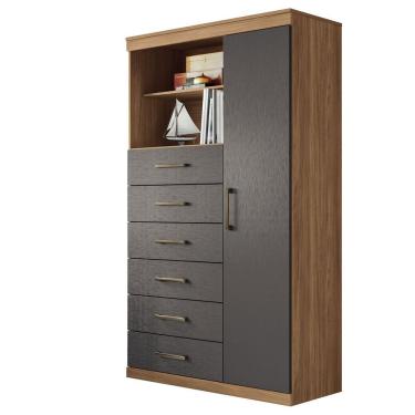 Imagem de Cômoda Alta 1 Porta 6 Gavetas Marbella Jatobá Grafite