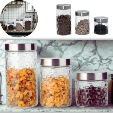 Imagem de Kit 3 Potes em Vidro com Tampa Inox Organização Perfeita para Cozinha 