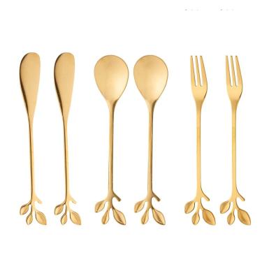 Imagem de Conjunto 6 Talheres de Aço Inox Leaves Dourado - Wolff