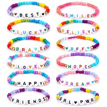 Imagem de Lorfancy 12 pçs pulseiras infantis para meninas letras pulseiras de miçangas bebê fofo amizade princesa stretch brincar pulseira fantasia acessórios joias