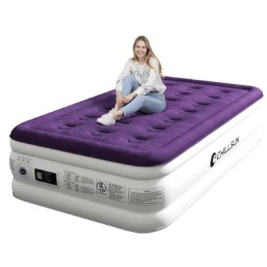 Imagem de CHILLSUN Colchão de ar duplo inflável colchão de ar com bomba embutida, auto-inflável rápido em 3 minutos, cama de sopro de superfície superior confortável para viagens de acampamento portátil em