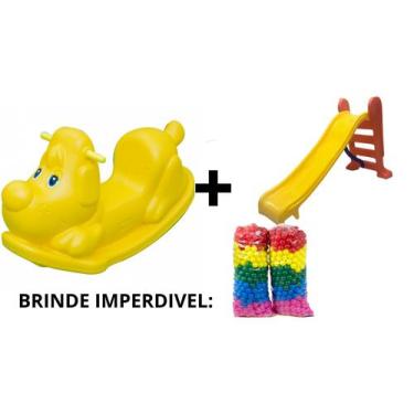 Imagem de Kit gangorra cachorrinho amarelo que suporta até 50 kg + 1 escorregado