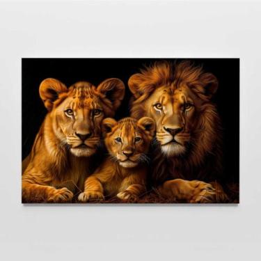 Imagem de Quadro Decorativo Familia De Leao Com Um Filhote - MeMoldura, Moldura 