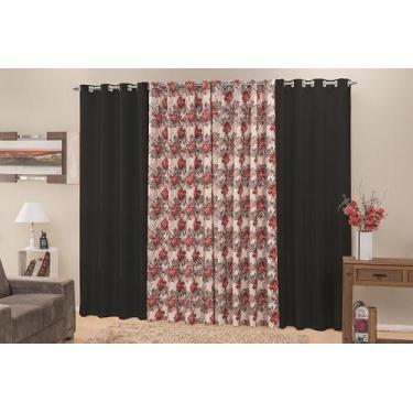 Imagem de Cortina Rústica Para Sala Floral 400x250 Admirare, Preta