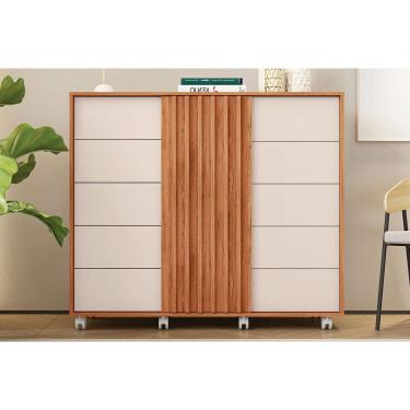 Imagem de Cômoda de Quarto Pegasus c/ 2 Portas e 5 Gavetas Freijo/Off White - Caemmun