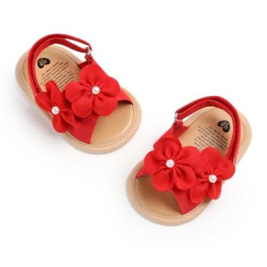 Imagem de Ohwawadi Sandálias para bebês meninas verão vestido de casamento sapatos rasos sapatos infantis recém-nascido berço, primeiros andadores, pré-andadores, 04 Vermelho, 6-12 Meses