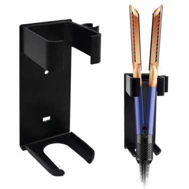 Imagem de Suporte de secador de cabelo montado na parede, suporte de alisador de cabelo de liga de alumínio para penteadeira de banheiro, organizador de ferramentas quentes autoadesivo para chapinhas, varinhas