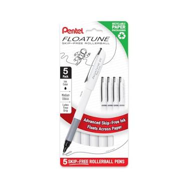 Imagem de Pentel Floatune Rollerball, ponta média de 0,8 mm, tinta preta, sem plástico, pacote com 5 (BY108PF5A)