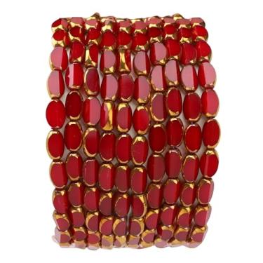 Imagem de DADIFEN Contas de arroz de vidro vermelhas 4 x 6 mm 50 peças facetadas ovais de borda dourada contas soltas de cristal para artesanato faça você mesmo joias