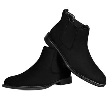 Imagem de Botas Chelsea masculinas pretas - Botas clássicas de poliuretano sem cadarço com painéis elásticos laterais - Botas confortáveis de salto baixo no tornozelo - preta 38, Camurça preta, 39