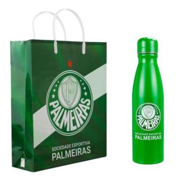 Imagem de Kit Presente Palmeiras Garrafa Redonda Alumínio 600ml Sacola - Mileno