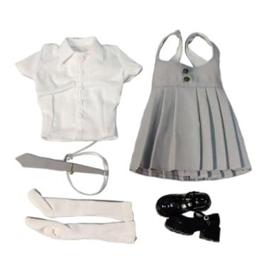 Imagem de oshhni Camisa 1/6 e vestido mini saia cinta acessórios de moda elegantes roupas de boneca para figuras femininas de 12'' fantasia, Cinza E Branco