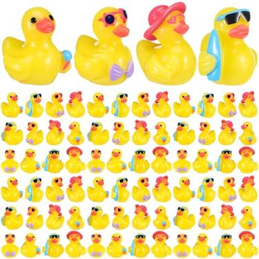 Imagem de Arrowbash 100 peças de verão praia resina patos a granel Havaí patinhos piscina mini estatueta de resina figuras em miniatura para presentes de festa de aniversário, decoração de jardim, paisagem