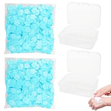 Imagem de Capiant 2000 folhas de sabão de papel perfumado de leite para viagens, lençóis portáteis para lavar as mãos, mini sabonete de pétalas frescas com 2 caixas de armazenamento (azul)