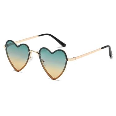 Imagem de JRLLFD Óculos de sol de metal com armação em formato de coração de luxo, feminino, masculino, decorativo, lindo, para festa, feminino, UV400 (dourado, verde, amarelo)