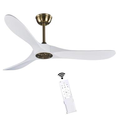 Imagem de Fanawi Ventilador de teto de 3 lâminas de 132 cm sem luz, ventilador de teto rústico de madeira embutida sem luz com controle remoto para uso interno/externo - operação silenciosa de alta qualidade