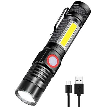 Imagem de Lanternas de LED recarregáveis, lanterna magnética super brilhante tática com luz lateral, recarregável por USB, zoom, impermeável, melhor lanterna pequena para acampamento, emergência