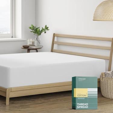 Imagem de THREAD SPREAD Lençol solteiro, 100% algodão orgânico, tecido percal, cinza claro, 1 lençol de elástico solteiro, cabe em colchões de até 40,6 cm, roupa de cama de luxo com certificação GOTS