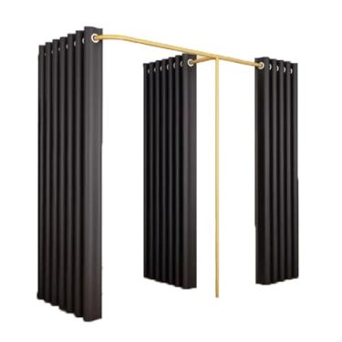 Imagem de Divisória de vestiário duplo para vestiário, boutiques, vestiários, divisória com 3 cortinas em forma de F para cortinas de encaixe (preto, 1,9 x 0,9 x 2 m)