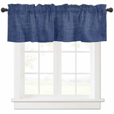 Imagem de CosyBright Cortina curta azul marinho com bolso de varão vintage para janelas, 137 x 45 cm, saia sólida de cozinha para quarto, banheiro, café