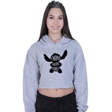 Imagem de Cropped Moletom Feminino Lilo Stitch Ohana Family - Lafre, Cinza, P
