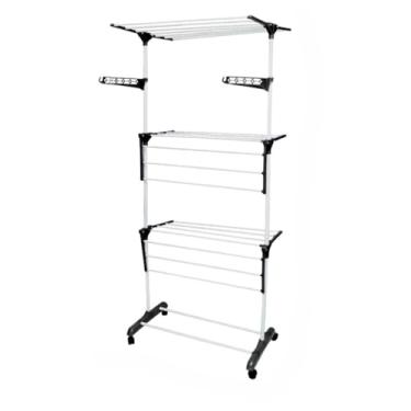 Imagem de Varal Chão 3 Andares Roupa 4 Rodas Dobrável Reforço Retrátil(Preto)