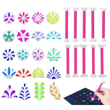 Imagem de DAFENCHI Ferramentas de pontilhamento de flores para pintura de mandala, 20 formas de canetas de pontilhamento floral, ferramenta de gravação de pintura de arte de mandala para pedras, 10 canetas