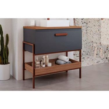 Imagem de Bancada de Banheiro Balcão Portinari 1 Porta c/ Cuba 80cm Titanium/Freijo - MGM