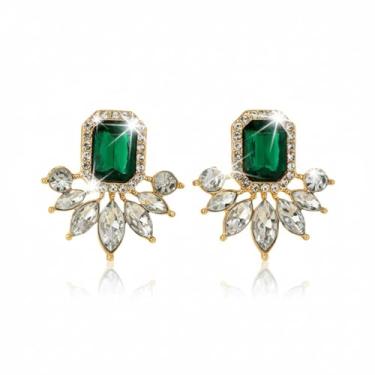 Imagem de Brinco Festa Verde Esmeralda Prata Casamento Madrinha Zircônia Delicado Brilhante Luxo - Brinco Mãe Noiva Formatura Datas Especiais Pedra Cristais Fofo Clássico - Amiga Namorada Presente Stud Brilho Clássico