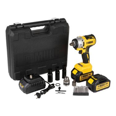 Imagem de Chave De Impacto 21V 380Nm Brushless com 2 Baterias 3000mAh, Kit 15 acessórios e Maleta Muke Tools