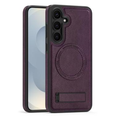 Imagem de Lunivop Capa de telefone compatível com Samsung Galaxy S25 FE capa de couro [compatível com Magsafe] Capa de suporte magnético resistente para Samsung S25 FE 6,7 '' 2025 (roxa)