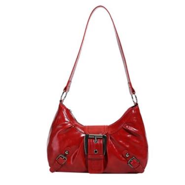 Imagem de Amzufs Bolsa feminina Y2k, bolsa de mão com alça superior, bolsa com zíper, fivela, punk, bolsa de ombro pequena, Vermelho, Red