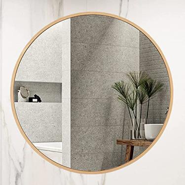 Imagem de Espelho de banheiro montado na parede, espelho de parede redondo, espelho de banheiro de alumínio, espelho de penteadeira de quarto, para sala de estar, quarto, banheiro, espelho de decoração de