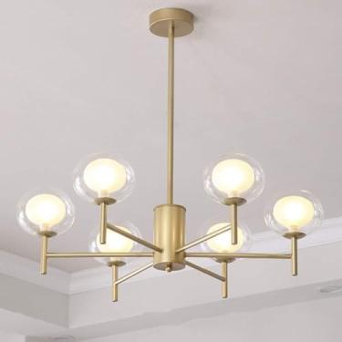 Imagem de BUUQSGKV Lustre Sputnik dourado de 9 luzes, lustre de bronze moderno industrial vintage luminária pendente para quarto sala de estar, dourado, 9 luzes